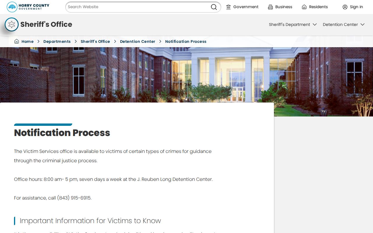 JRLDC Horry County SAVIN release notification process
